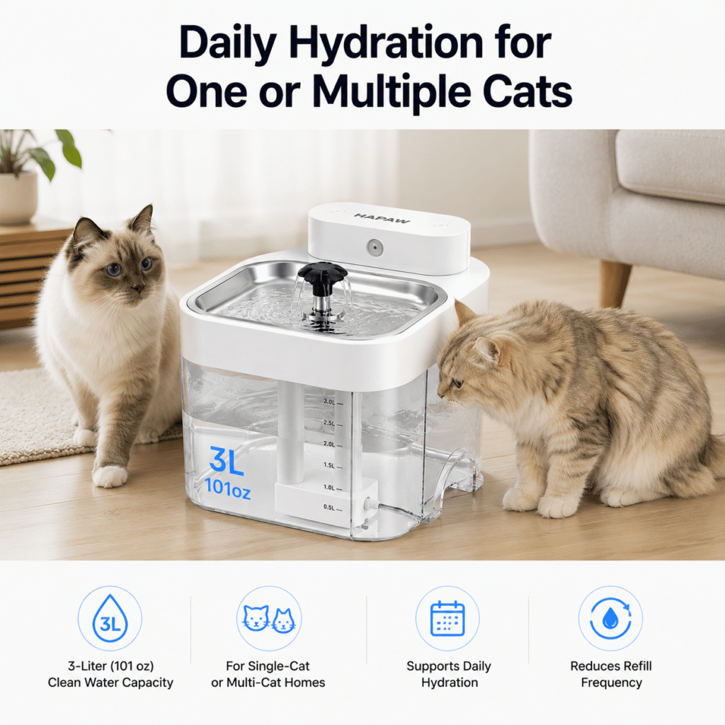 HAPAW Cat Water Fountain - Daily Hydration for One or Multiple Cats