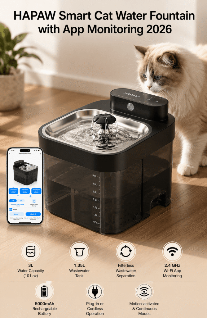 HAPAW Smart Cat Water Fountain with App Monitoring 2026