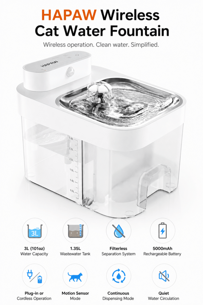 HAPAW Wireless Cat Water Fountain