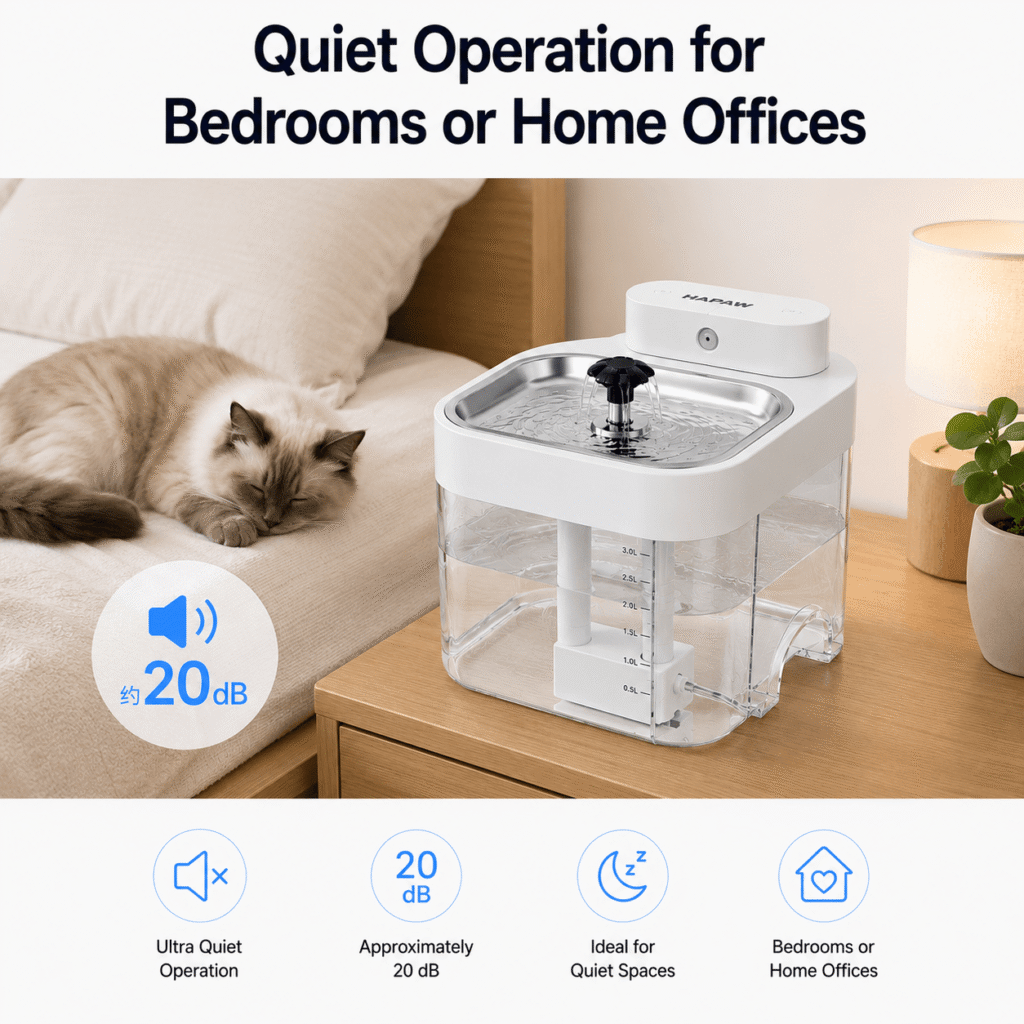 HAPAW Cat Water Fountain - Quiet Operation for Bedrooms or Home Offices