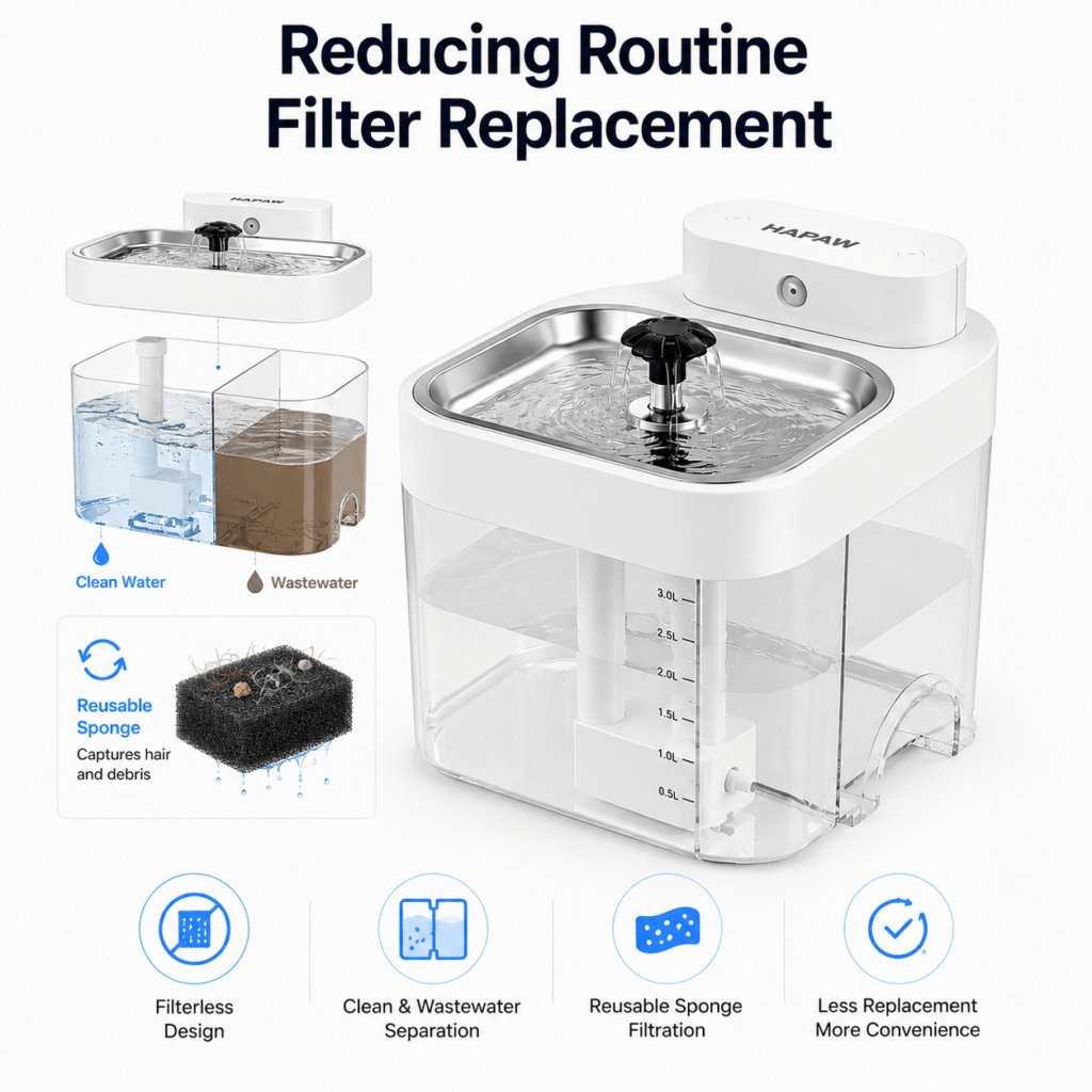HAPAW Cat Water Fountain - Reducing Routine Filter Replacement